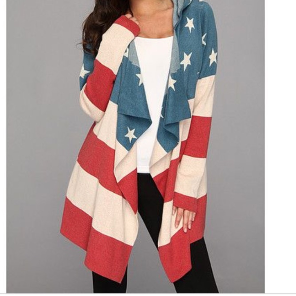 Tasha Polizzi American Flag hooded cartigan